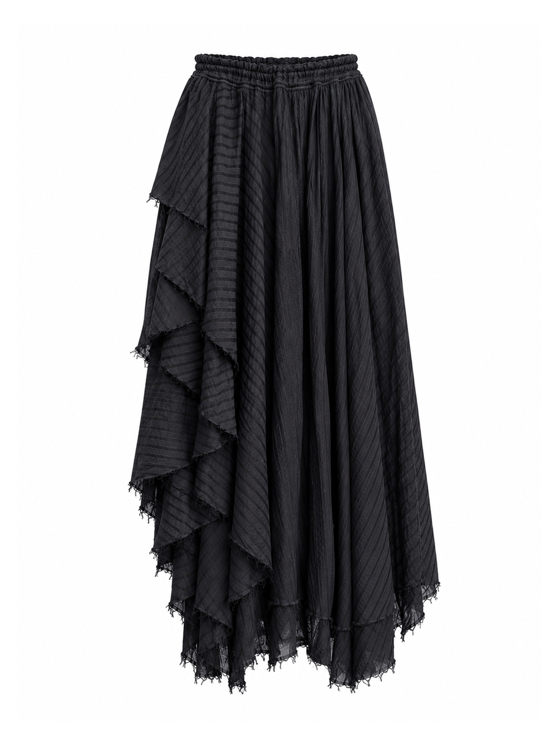 BUSTLE SKIRT IN BLACK COTTON STRIPE